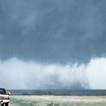 Large tornado starts to organize east of Hanston.